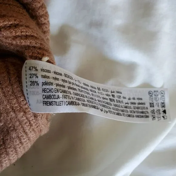 ZARA | Turtleneck Tapered Sleeve Ribbed Bodice Warm Brown Sweater (Size S) - Picture 8 of 9